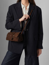 Sac Bandouli�re S Agnes Cuir Velours Etrier Marron agnes EAGV205S-vue-porte